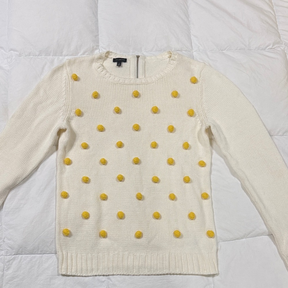 Talbots Cream Sweater with Yellow Dots
